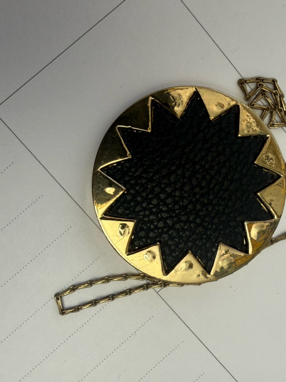 Sunburst Round Black and Gold Star Accent long necklace